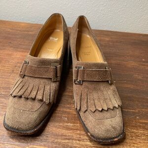 Bruno Magli Vintage Suede Loafers square heel- made in Italy statements quality